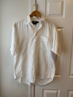 Vintage rare Polo Ralph Aldridge Lauren textured white linen blend shirt Size M